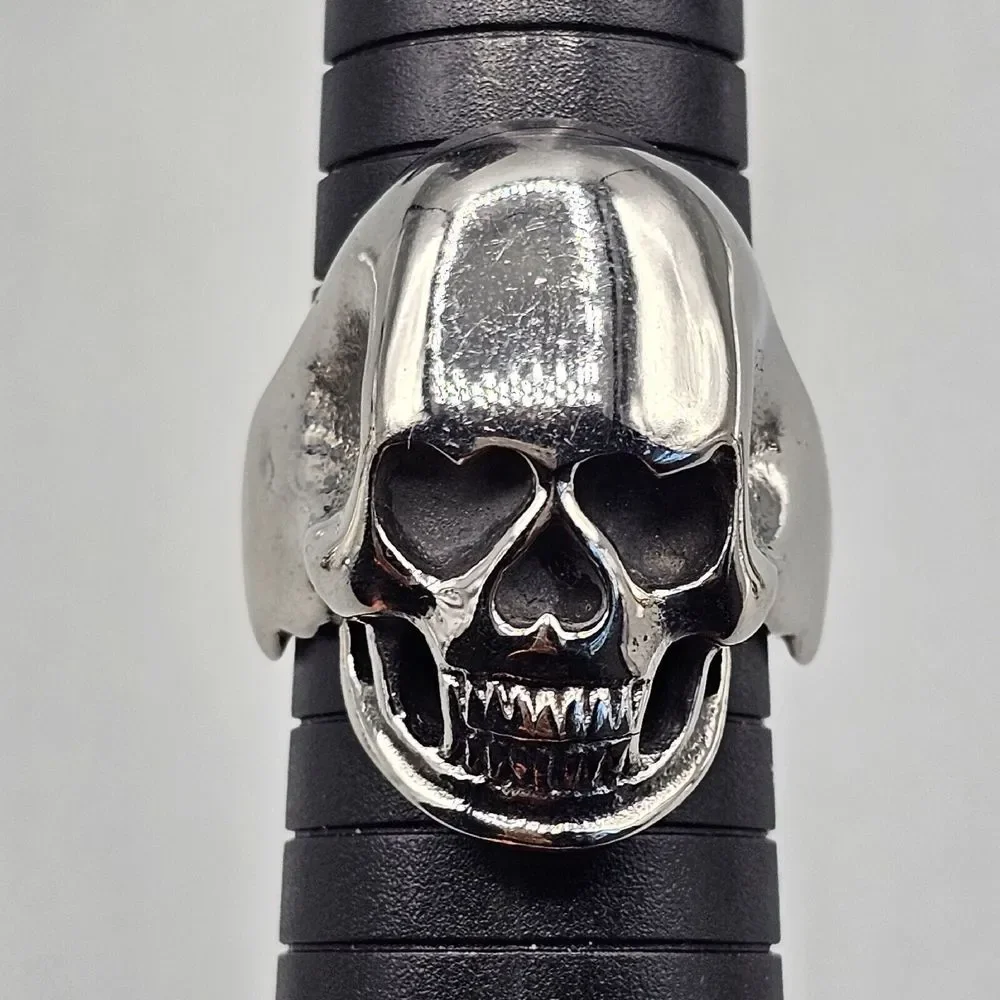 Mens Skull Biker Ring Stainless Steel Gothic Figural Metal Halloween 3D Size 10